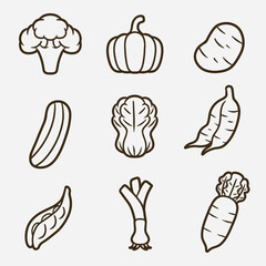 set of vegetables with outline style good for symbol, icon, coloring page, coloring book, element design, etc