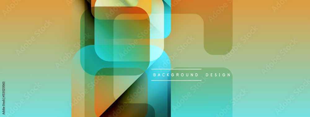 Poster Abstract geometric shapes overlap, creating vibrant color transitions. Modern design features teal, orange, brown hues. Minimalist style.