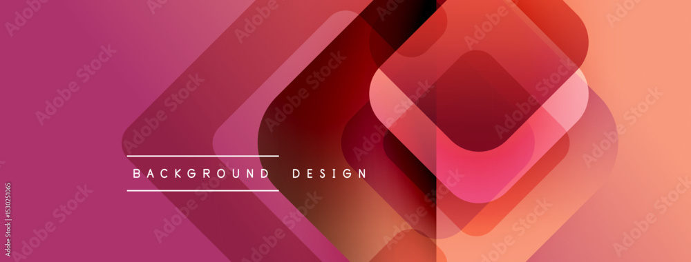 Poster Abstract geometric layers create vibrant gradient background. Overlapping squares suggest depth, modern design aesthetic.