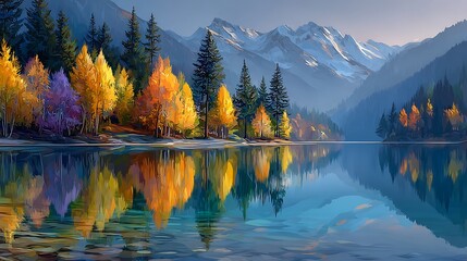 Obraz premium Autumnal Serenity: A Mountain Lake's Reflection