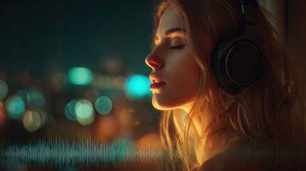 young woman with over-ear headphones