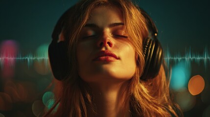 young woman with over-ear headphones