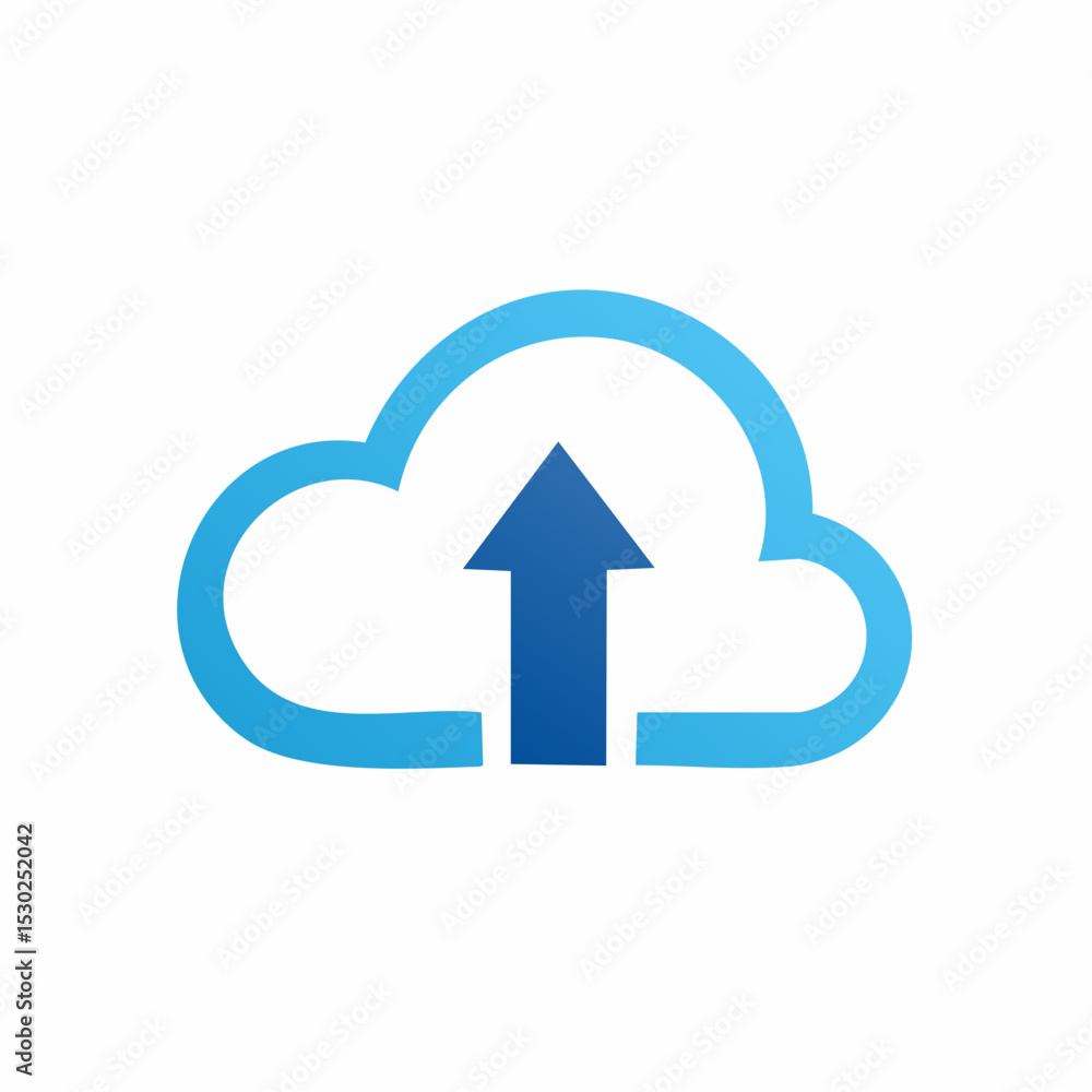 Aufkleber cloud computing upload symbol; blue stylized cloud with upward arrow.