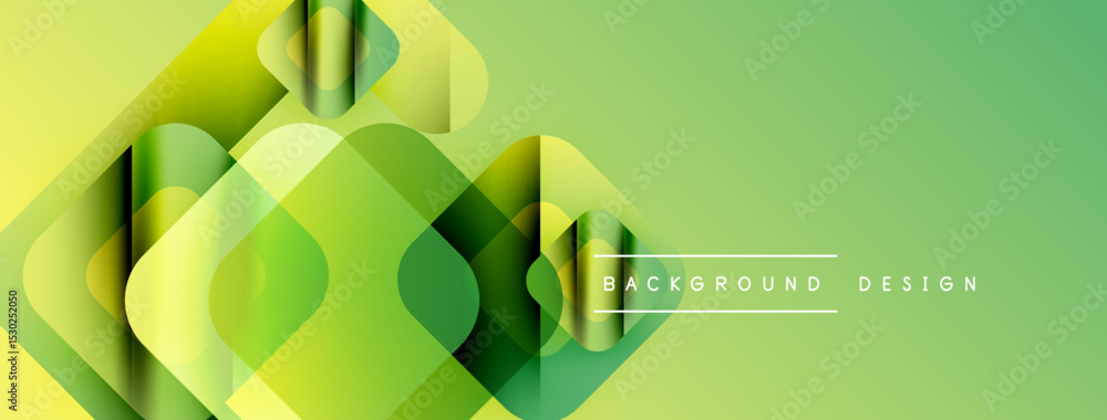 Poster abstract geometric shapes overlap, creating vibrant green gradients. modern design suggests technolo