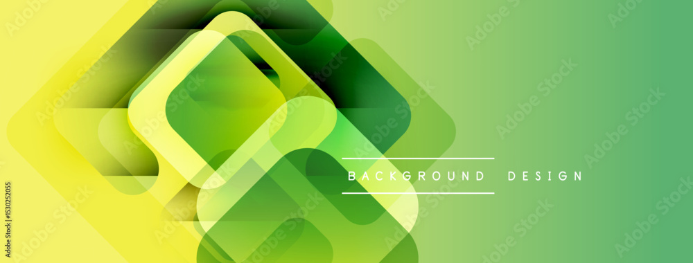 Poster abstract geometric shapes overlap, creating vibrant green, yellow gradients. modern design suitable 