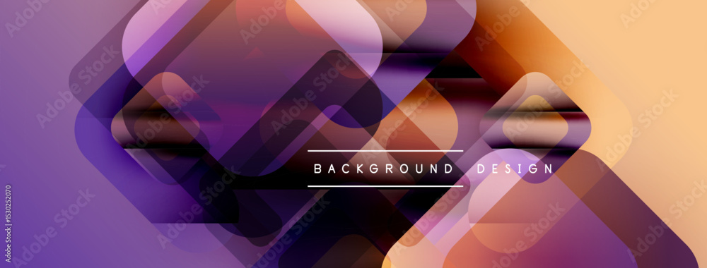 Aufkleber Abstract geometric shapes overlap, creating vibrant purple, orange gradients. Modern design features text background design. Smooth transitions, dynamic composition.
