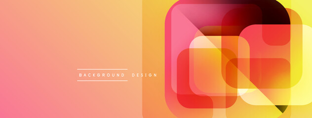 Abstract geometric design. Gradient background features warm orange, yellow hues. Overlapping squares create modern visual effect. Simple text reads background design.