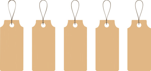 Craft paper tags for gift. Blank price labels from kraft paper. Vintage clothes tags with old carton texture isolated on white background. Empty cardboard labels different shapes,label, message, 