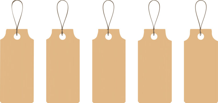 Craft paper tags for gift. Blank price labels from kraft paper. Vintage clothes tags with old carton texture isolated on white background. Empty cardboard labels different shapes,label, message, 