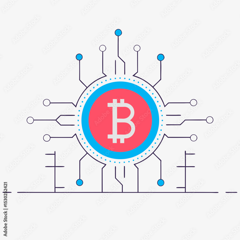 Poster bitcoin symbol centered with circuit board connections