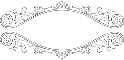 Vintage frame. Border line design. Art deco simple scroll. Vector flourish element. Floral ornament with swirl decoration. Elegant graphic calligraphic border frame for cartouche, calligraphy, eleganc