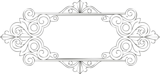 Fototapeta premium Vintage frame. Border line design. Art deco simple scroll. Vector flourish element. Floral ornament with swirl decoration. Elegant graphic calligraphic border frame for cartouche, calligraphy, eleganc