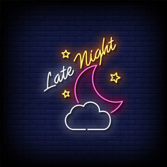 late night neon sign with brick wall background vector