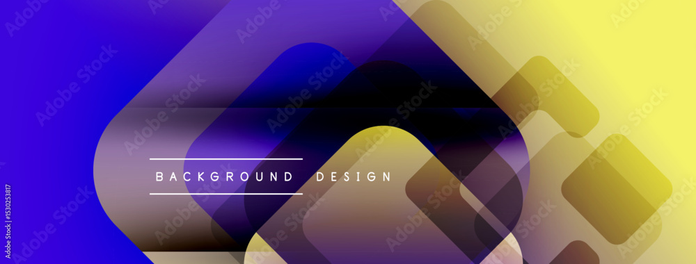 Poster Abstract gradient shapes overlap. Purple, blue, yellow hues create dynamic visual effect. Text reads background design. Modern aesthetic.