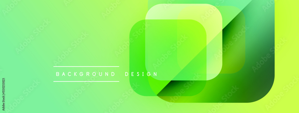Leinwandbilder Bright green background features overlapping square layers. Gradient shades create modern, dynamic visual effect. Text reads background design.