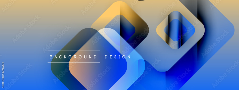 Aufkleber Abstract geometric shapes overlap, creating vibrant blue, yellow gradients. Modern design elements suggest technology, innovation. Smooth transitions define composition.