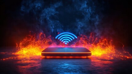 A powerful futuristic WiFi router creating a mesmerizing energy wave effect 
