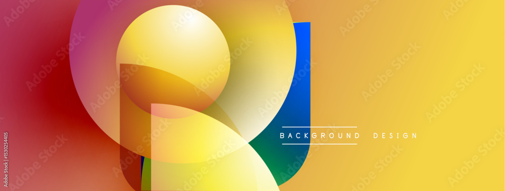 Poster Abstract vibrant shapes overlap, creating dynamic colorful composition. Gradient hues blend smoothly, offering modern aesthetic.