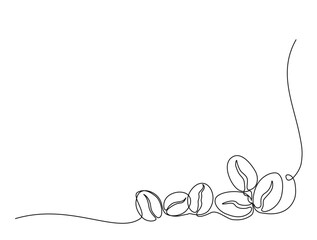 Coffee beans in single line draw illustration. Continuous one line drawing of coffee beans border. Editable stroke.