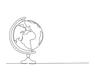 globe world map in single line draw illustration. Continuous one line drawing of world globe. Editable stroke.