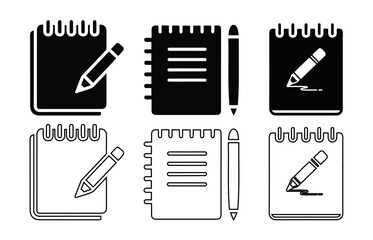 Notepad and Pencil Icons Set - Writing and Education outline icon.