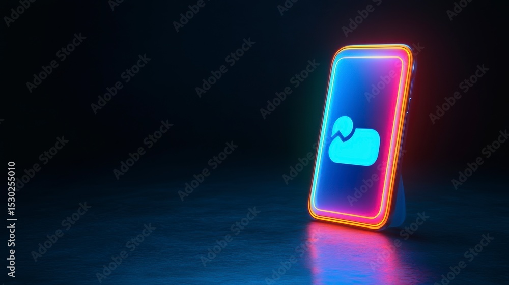 Poster glowing smartphone displaying a cloud storage icon on a dark reflective surface.