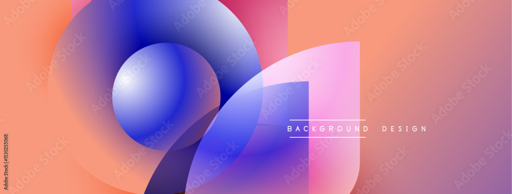 Poster Abstract shapes, vibrant colors, gradient design. Modern composition with smooth transitions, peach tones dominate. Minimal text element present.