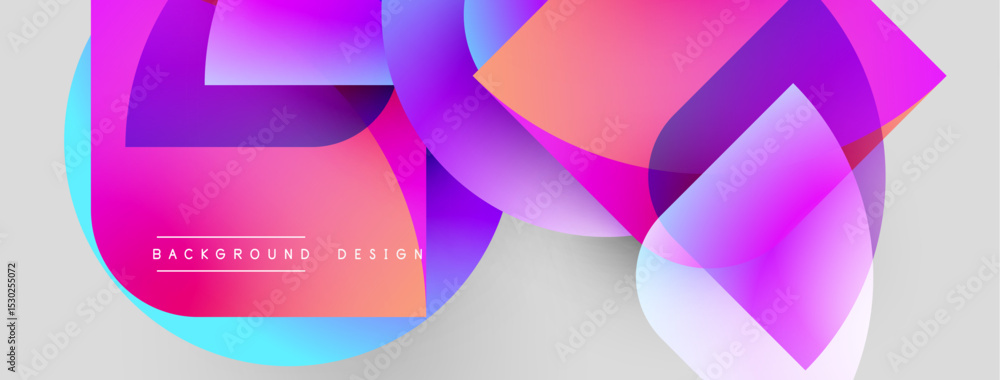 Poster Abstract fluid shapes overlap, creating vibrant color gradients. Modern design elements suggest energy, movement, innovation. Background features soft gray tones.