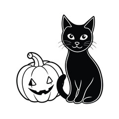 Cute Black Cat with Pumpkin .eps