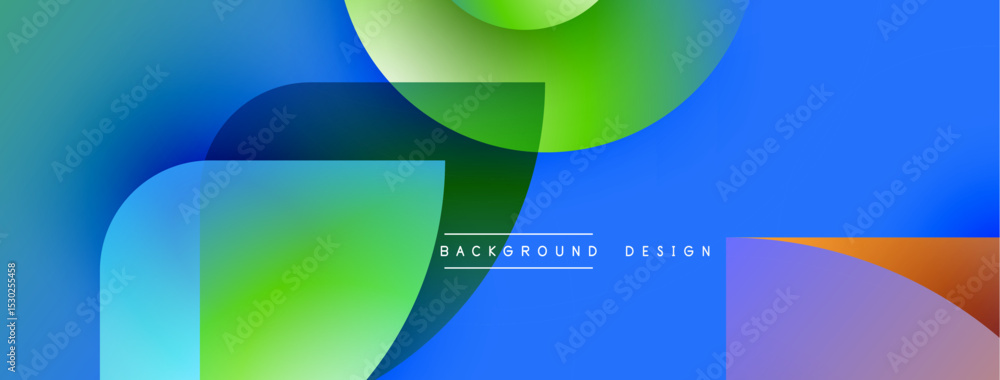 Poster Abstract fluid shapes blend vibrant blues, greens, purples. Gradient colors create dynamic visual effect. Modern design element.