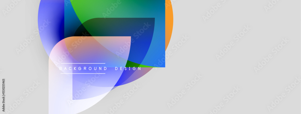 Fototapete Abstract shapes overlap, creating vibrant color gradients. Minimalist design with text elements for background use. Modern aesthetic.
