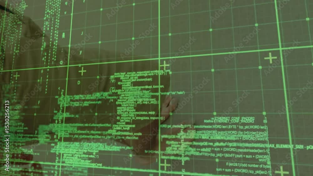 Poster right foot entering grid causing code shift, foot gliding code column, hand tapping, dragging code