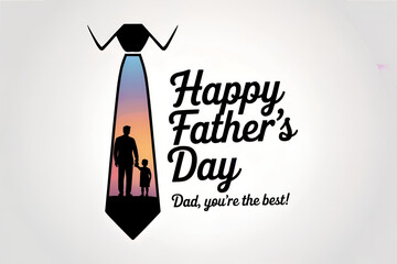 Happy father's day graphic with tie silhouette and father and child inside the tie design