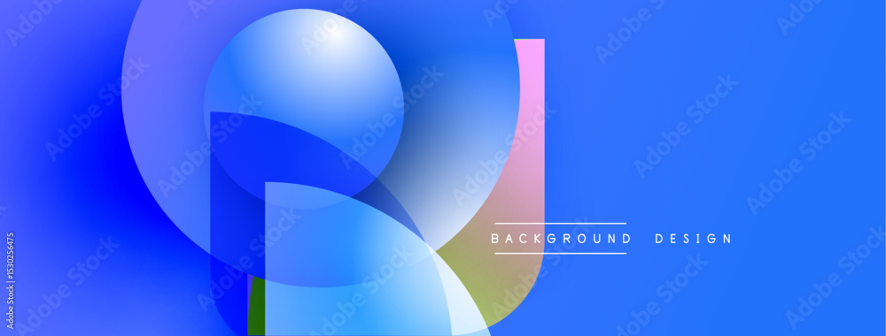 Aufkleber Abstract blue design features overlapping circles, squares. Gradient colors create dynamic visual effect. Modern aesthetic.