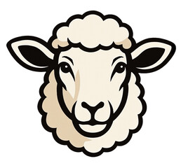 cartoon sheep head smiling with cream and beige colors on transparent background