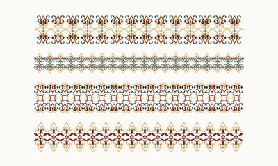 Traditional Ethnic Border Set – Seamless Ornamental Lines in Warm Tones