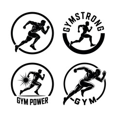 Silhouette of a Running Athlete Inside a Circle – Black and White Gym, Fitness, and Power Sports Logo Icon Set for Workout, Training, or Athletic Brand Identity Design