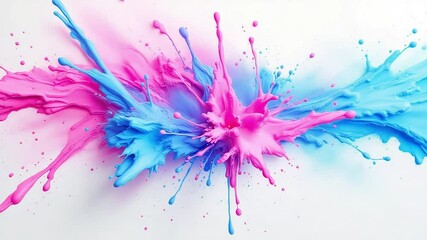 Dynamic pink and blue paint splatter abstract artwork against white background - Powered by Adobe