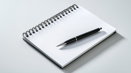 Notebook and Pen Diagonally Placed on White Surface