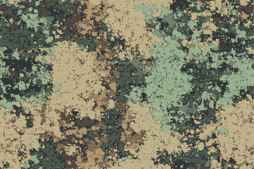 A flat, pixelated camouflage pattern with shades of green and brown.Dark urban digital pixel style. Abstract army and hunting masking ornament texture. Vector illustration background
