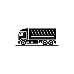 Black Silhouette Dump Truck Icon Commercial Vehicle, Construction Transport Representation, Simplified Design