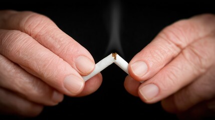 Breaking free from addiction through the powerful act of breaking a cigarette in a moment of determination