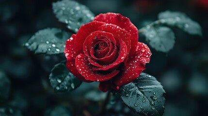 red rose with water drops
