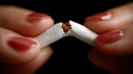 Power of choice evident in firm hands breaking a cigarette symbolizing victory over smoking addiction