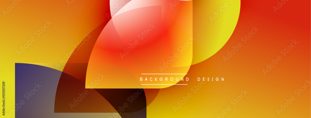 Poster Abstract geometric shapes overlap. Warm colors dominate, creating dynamic visual effect. Modern design suitable for backgrounds.