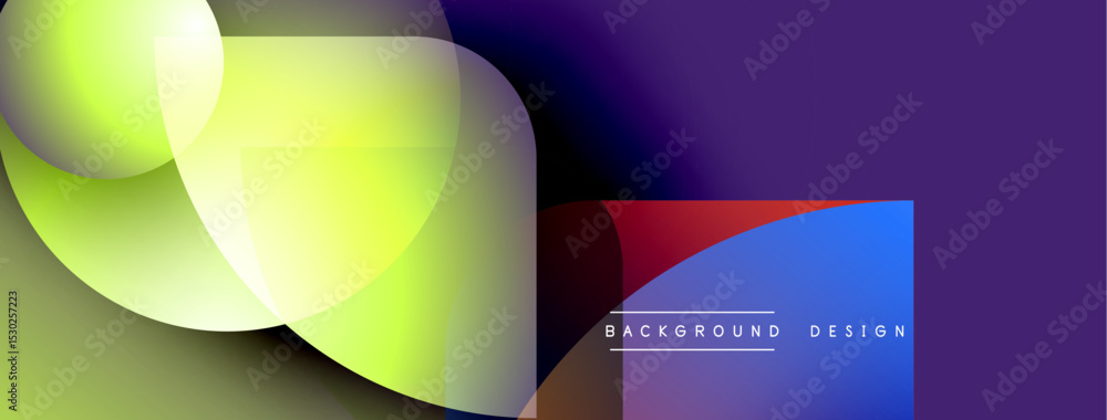 Poster Abstract colorful shapes overlap. Gradient hues blend, creating dynamic visual effect. Modern design elements present smooth transitions.