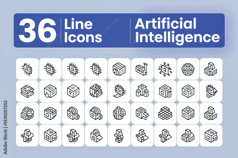 Poster artificial intelligence line icons set (5)_traced