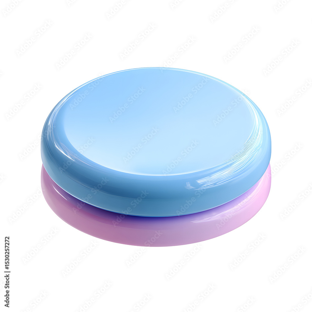 Poster a pastel blue and pink plastic disc with a soft glossy texture and a simple rounded design isolated 