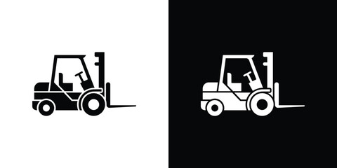 Fototapeta premium Forklift Truck Icon in Black and White Industrial Vehicle, Material Handling Equipment Illustration