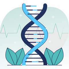Illustration of a dna strand with leaves and heartbeat
